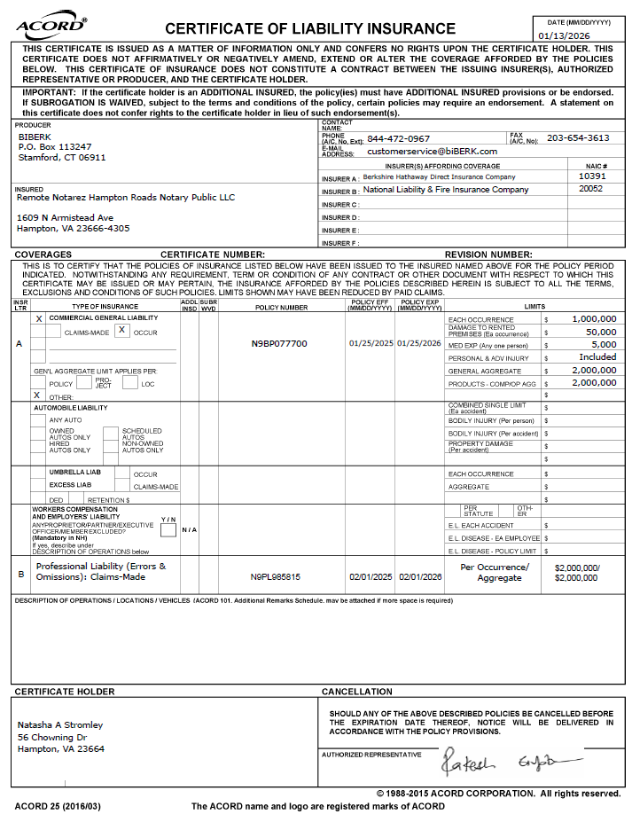 Online notary platform error and omission insurance